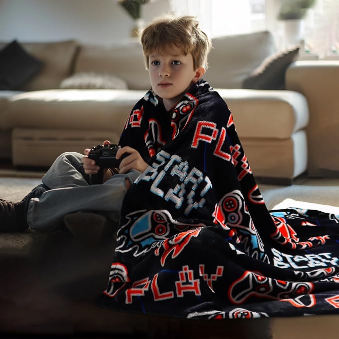 ORDM Glow in The Dark Blanket Boys Gaming Controller Throw Blanket Game Controller Easter Gifts for Boys Toys Age 1-15 Years Old Birthday Gifts Room Decor Luminous Blanket