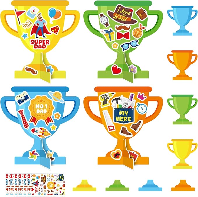 PAIVSUN 24Pcs Fathers Day Crafts for Kids, Make Your Own 3D Trophy for Dad, Father's Day Decorations Gifts DIY Crafts Kit for Classroom School Activities Home Party Favor Supplies