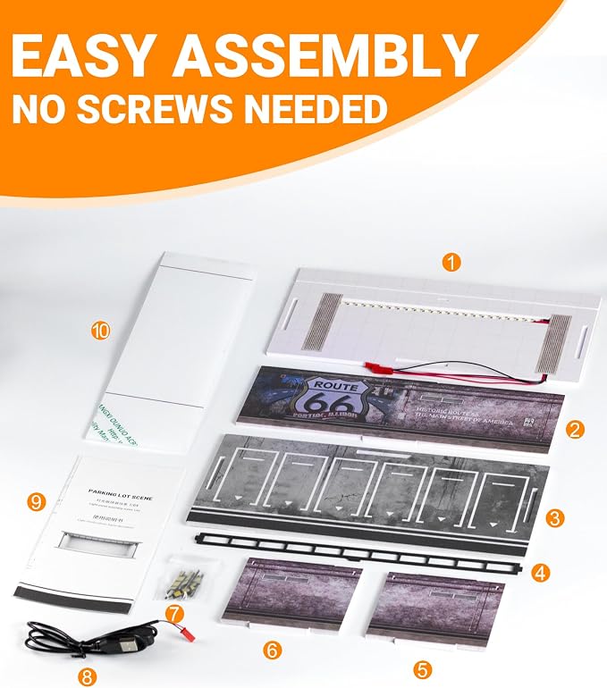 1/64 Scale Display Case Car Garage Moldel, Acrylic Cover Diecast Car Show Case with LED Light 6 Parking Spaces, Hot diecast Wheel Parking Scene (Vehicles Not Included) Red Line