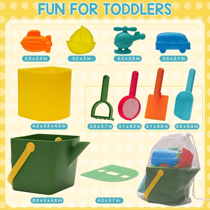 Beach Toy Set for Kids Sand Toys Summer Outdoor Play Beach Toy Bucket Shovel Rake molds for Toddlers Boys Girls Children