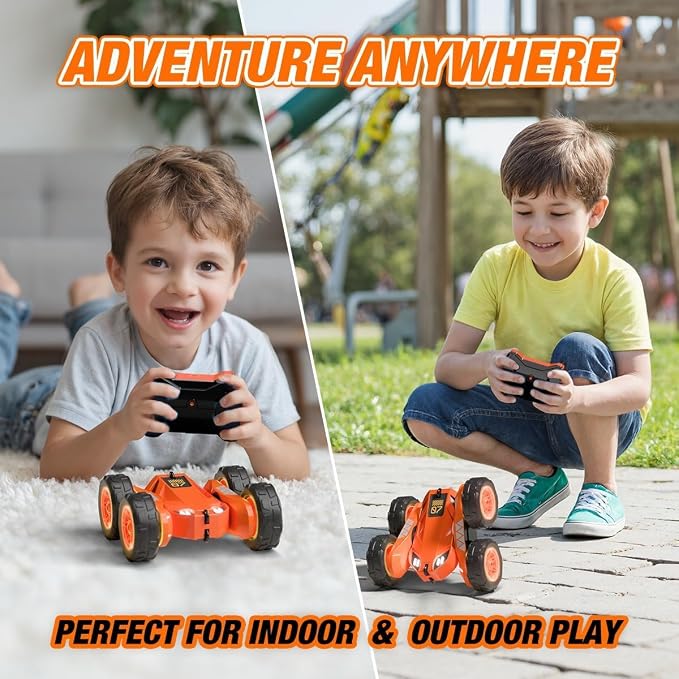 Remote Control Car, Rechargeable RC Cars & Remote 360° Flips Rotating 2.4Ghz 4WD All Terrain Stunt Race Car Toy Christmas Birthday Gift for Kids Boys 3-12