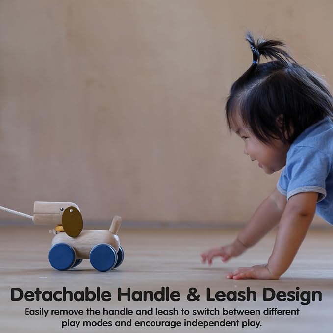 PlanToys® Puppy Wooden Push & Pull Toy | Montessori Inspired Walking Toy for Balance, Coordination & Active Play | Eco Friendly Toddler Movement Activity