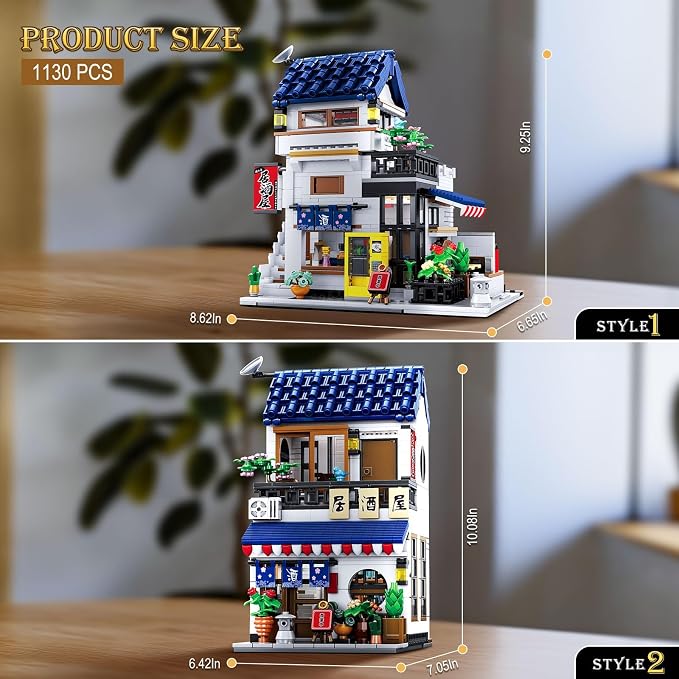 Reobrix Japanese Izakaya Shop Building Blocks, 2-in-1 Modular Street View House with LED Lights, Compatible with Major Brands, 66502 Japanese Architecture Model Kit, Ideal Collectible Gift for Adults