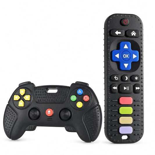 Baby Silicone Remote Game Controller Teether, 2pack Teething Toy for Baby 3 6 12 18 Months, Baby's Chew Toys, Food Grade Silicone Teething Toys for Infants, BPA Free, for Babies Gum Relief