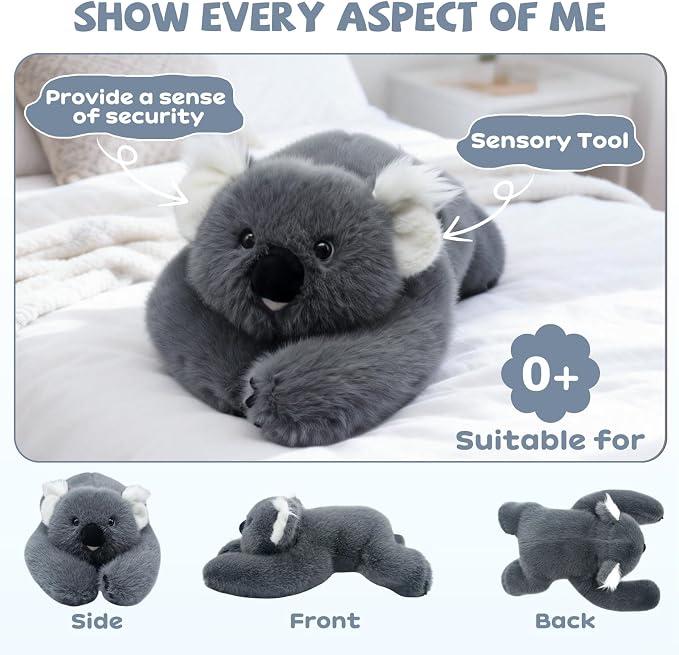 Medium Grey Koala Stuffed Animal 17INCH 0.93IB | Cute Stuffed Koala Bear Plush Pillow, Huggable Long-Arm Stuffy, Super Soft Plushies, Birthday Gifts for Kids Girls Teens