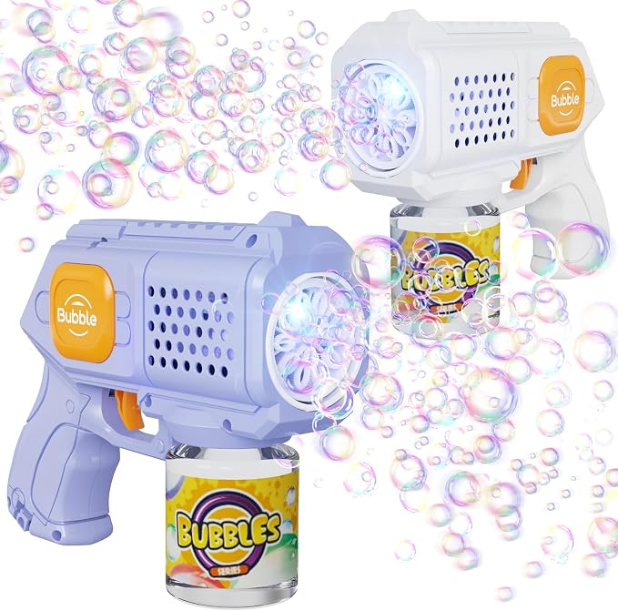 Panacare 2 Packs Bubble Gun,Automatic bubbele Maker with 10 Holes/Lighting,Bubble Maker Toy for Kids/Pets.10000+Rich Bubbles/Min with Bubble Solution.Best Gifts for Birthday/Party/Wedding