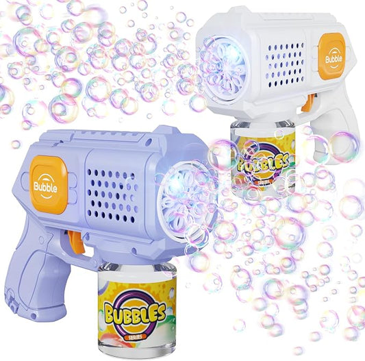 Panacare 2 Packs Bubble Gun,Automatic bubbele Maker with 10 Holes/Lighting,Bubble Maker Toy for Kids/Pets.10000+Rich Bubbles/Min with Bubble Solution.Best Gifts for Birthday/Party/Wedding