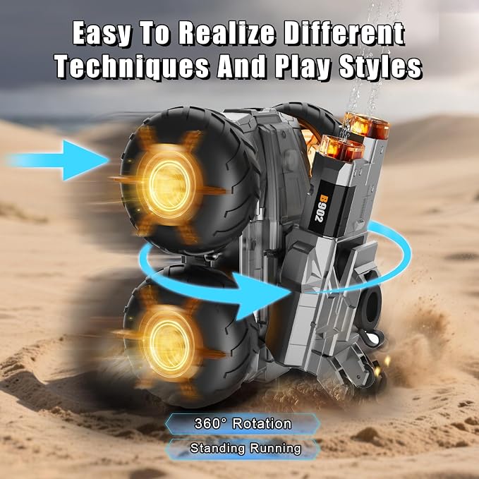 Amphibious Remote Control Car with Water Gun, Waterproof RC Monster Truck Toys 4WD All-Terrain RC Cars, Gesture Sensing Rc Stunt Car, RC Trucks Toys Gifts for 8 9 10 11 12 Year Old Boys
