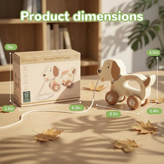 Baby Toys Car,Wooden Pull Along Toddler Toy, Developmental Toy for 1 Year Old Girl Boy Birthday Gift (Cute Dog)