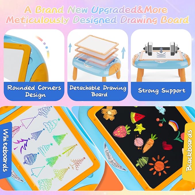 MAYESAR Toy for 1-2 Year Old Boys,Toddlers Toys with Magnetic Letters and Numbers, Art Easel for Kids 1 2 Year Old, Boy Birthday Christmas Gifts (Blue,Orange)