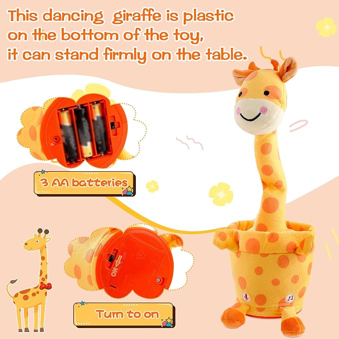 Dancing Talking Giraffe Toy, Stuffed Animal Baby Toy Repeating What You Say, Glowing Musical Giraffe Gifts for Toddlers 1-3 Years Old, for Kids (Smiling Giraffe)