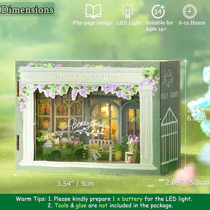 TuKIIE DIY Miniature Dollhouse Kit with Furniture, 1:32 Scale Opened & Closed Mini Cube Wooden Doll House Book Nook Creative Room for Kids Teens Adults(Molly Garden)