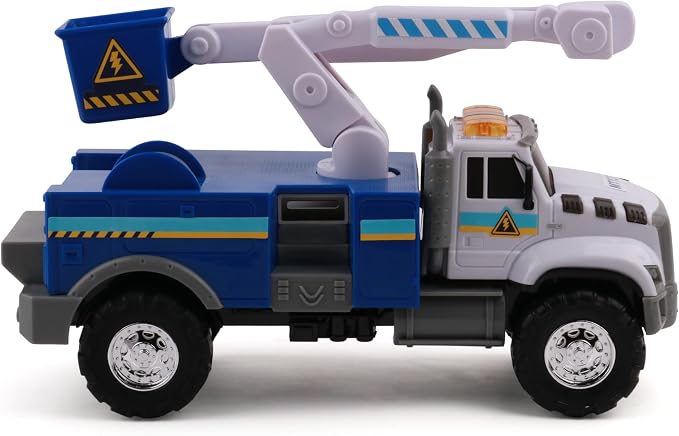 Mighty Fleet Rescue Force 12" Tough Cab Cherry Picker Toy Truck - Realistic Lights & Sounds, Movable Cherry Picker Arm, Free Wheeling Play, Ages 3+