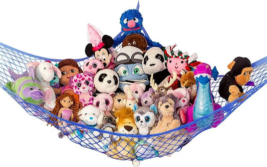 Stuffed Animal Hammock, Large | Corner Stuffed Animal Storage & Plushie Net | Toy Hammock for Stuffed Animals | Holds 12lbs | Easy Hang, All Hardware Included | Blue Bedroom Decor | by Lilly's Love