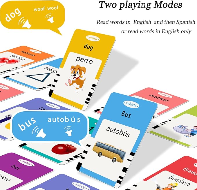 Startcan Spanish & English Talking Flash Cards for Toddlers 1 2 3 4 5 6, Audible Toys for Kids to Learn Spanish - 258 Cards and 516 Words(Pink)