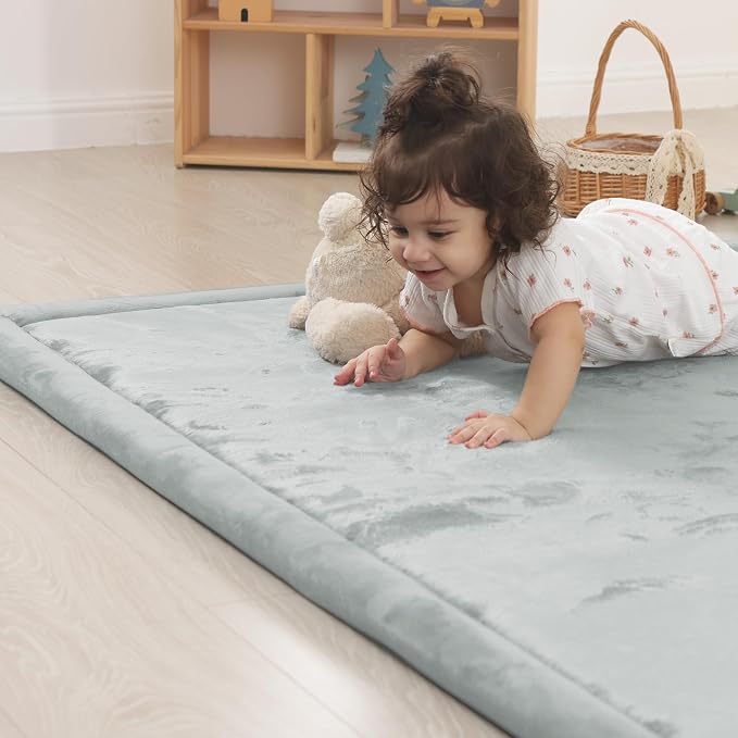 1.5" Thick Padded Baby Play Mat for Floor Tummy Time, Pro Soft Foam Activity Playroom Playmats, Easy Care with Non-Slip Safe for Infant Toddlers Crawling 79"x 158" (Light Grey)