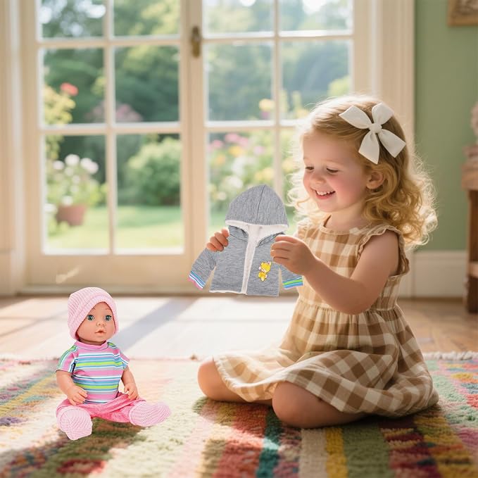 5 Pieces Baby Doll Clothes & Accessories with Outfit, Hat, Coat, Socks, Hanger for 14-16 inch Baby Dolls and 18 Inch Girl Doll(Doll NOT Include)