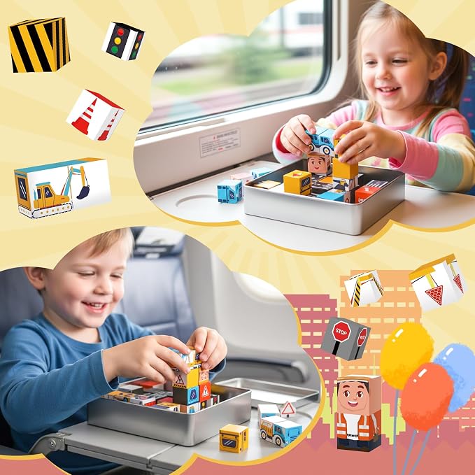 Travel Magnetic Blocks Toys Portable, 40PCS Construction Magnet Building Tiles Road Trip Activities for Toddlers Kids Ages 3-8, STEM Sensory Toys Birthday Gift for Boy