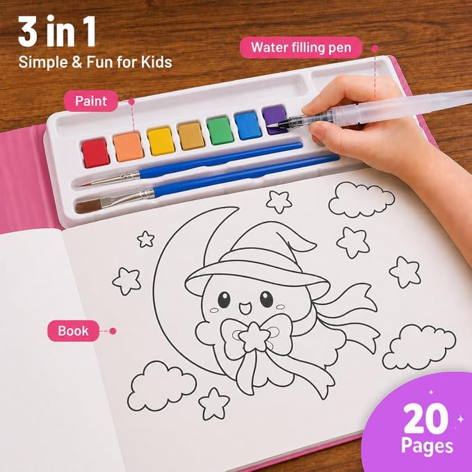 Magical World Water Coloring Book for Kids, Easy to Use Washable Craft Activity for Ages 3-9, Multicolor Designs for Creative Fun, Ideal Gift for Children