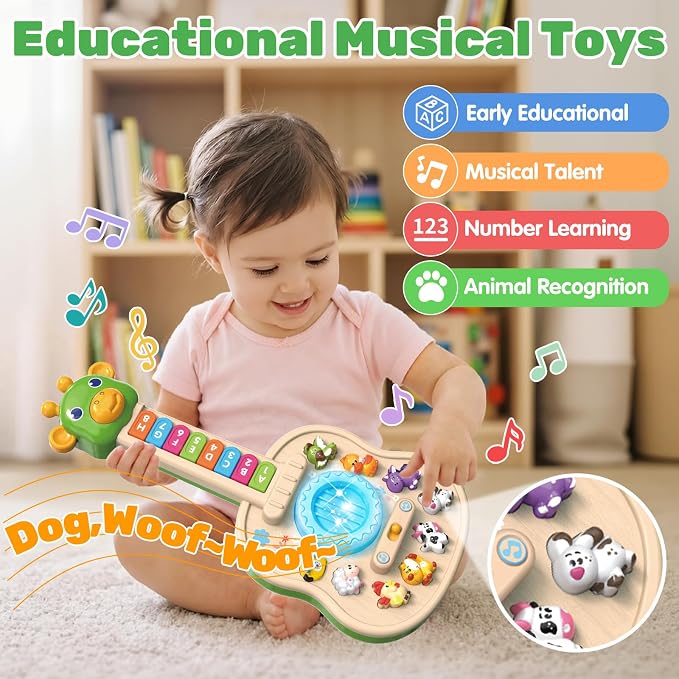 Musical Giraffe Guitar Toys for Toddlers 1-3 with Music & Light, Educational Baby Piano Toys 9-12-18 Months Interactive Music Instruments Learning Toys for 1 2 Year Old Boys Girls First Birthday Gifts