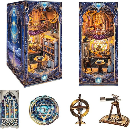 3D Puzzles Book Nook Kit, DIY Miniature Book Nook Kit Creative Decorative with LED Lights Bookend Bookshelf Insert for Adults Teens-Star Map Secrets(SQ -35)