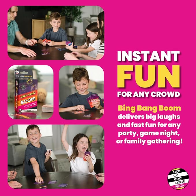 Bing Bang Boom Hilariously Fun Card Game for Family Game Night by Taco Cat Goat Cheese Pizza | Easy to Learn and Play with Fast 10 Minute Rounds | Fun for Kids, Teens, and Adults | 2 - 6 Players