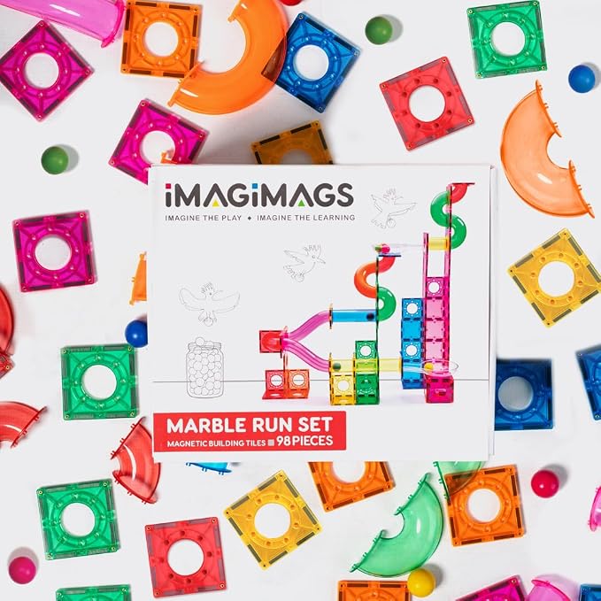 Magnetic Building Tiles, 98 Piece Marble Run Set for Boys Girls Kids, Educational Creative Learning Activity Building Block Toddler Toys, STEM, Children Ages 5 Years +