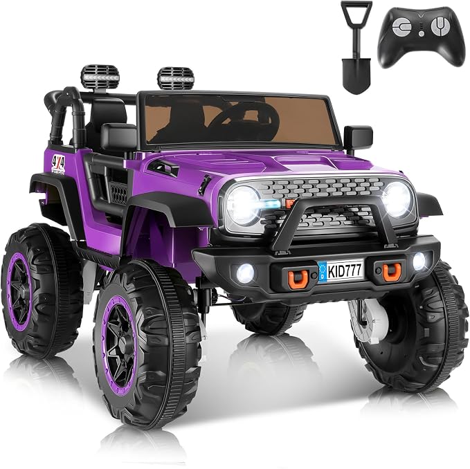 Hikole 24 Volt 4WD/2WD Switchable Ride on Toy Car, 2 Seater Battery Powered Car for Big Kids with Remote Control, 4X100W Power Car Wheels for Girls, Music, 20" Wide Seat, LED Lights -Purple