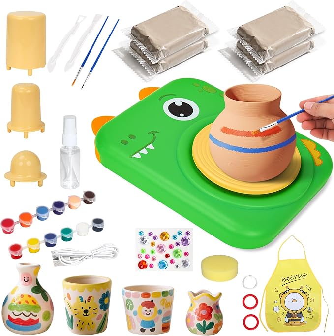 Pottery Wheel for Kids, Art Supplies Arts & Crafts Kit, Crafts Toys for Girls 6+, Pottery Studio Craft Kit with 4 Pack Air-Dry Clay,Girls Toys Birthday Christmas Gift for Kids Ages 6 7 8 9 10 11 12+
