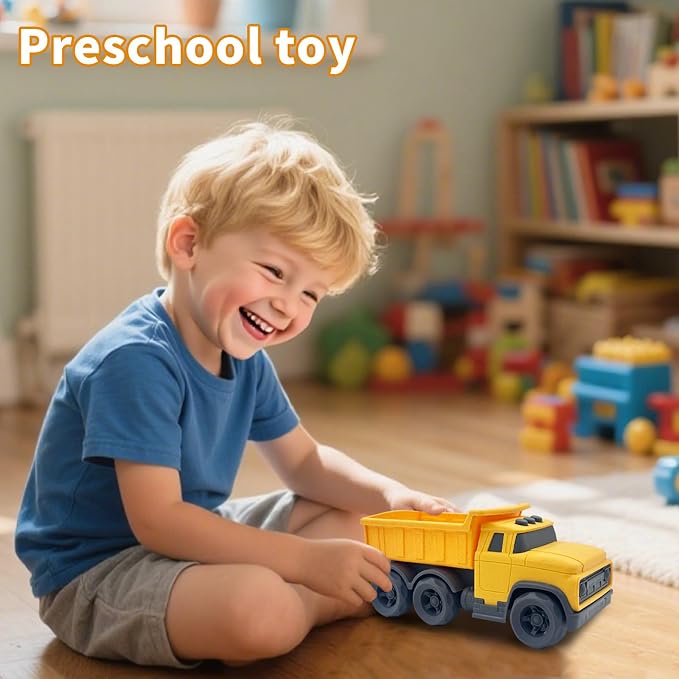 Aigitoy Toddler Car Toys for 1-3 Year Old, Yellow Dump Truck, BPA Free, Phthalates Free, PVC, Recycled Plastic, Construction Truck, Kids Outdoor Toys, Christmas Birthday Gifts for Boys Girls
