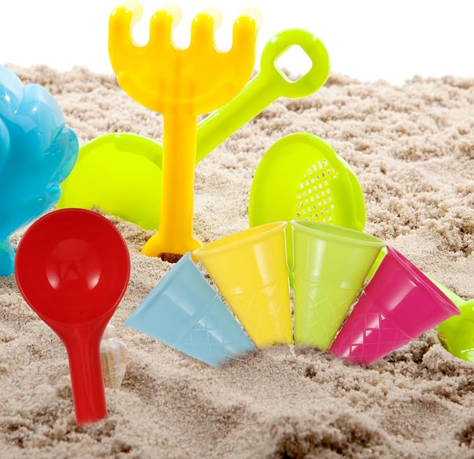 SEWACC 5pcs Plastic Sand Ice Cream Cones and Scoop Kids Sand Mold Set Seaside Play Beach Toys for Outdoor Seaside (Random Color)