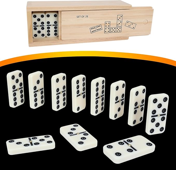 GOTHINK Dominos Set for Adults with Wooden Box - Tile Dot Dominoes Games Set for Family Night Travel Game - Classic Party Board Game Ideal