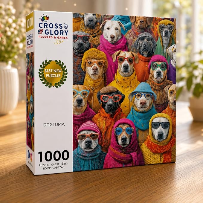 Cross & Glory | 1000 Piece Puzzle for Adults Dogs | Dogtopia | Funny Dog Puzzles for Adults 1000 Pieces | Dressed-Up Dogs Artwork | Satin Finish | Ages 14+