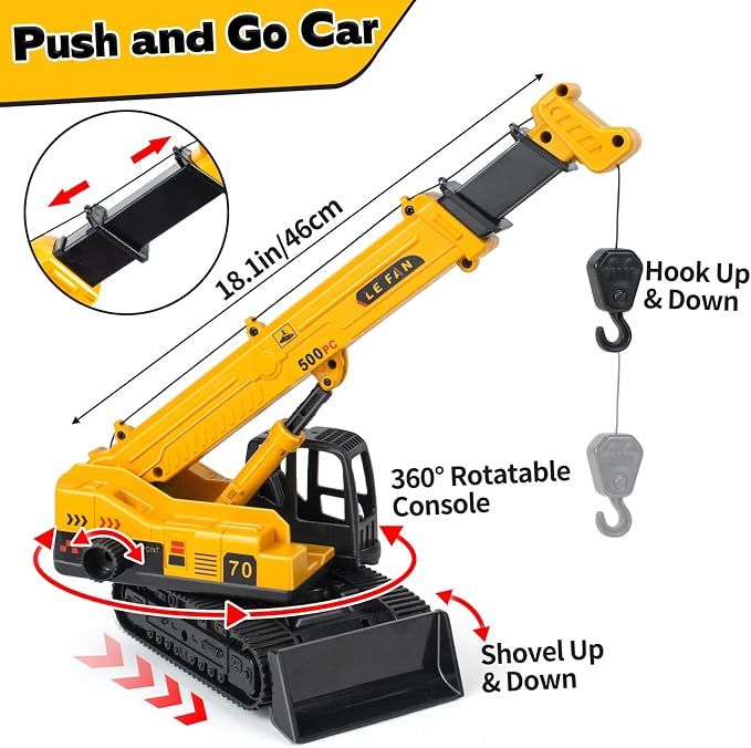 Kids Construction Toys for Boys - 3 in 1 Excavator, Crane and Dump Trucks with Road Signs for Toddlers Ages 3-5, Friction Power Construction Vehicles Model Car, Transport Truck Playset Birthday Gifts