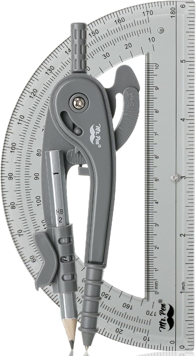 Mr. Pen- Geometry Compass and Protractor Set, 6 Inch Compass | 6 Inch Protractor, Drawing Tool for School, Clear Plastic, Easy Grip, Precision Design for Math, Art, Drafting, Architecture