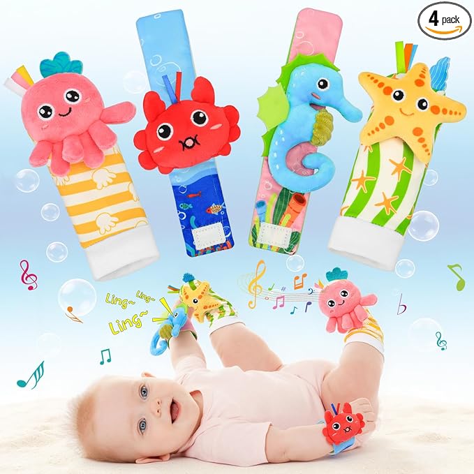 Baby Rattle Socks Set, Baby Toys 0-6 Months Infant Sensory Rattle Toy, Newborn Ideal Baby Shower Gifts for 0-3 6-12 Months Baby Boys Girls, Expecting Moms Essentials