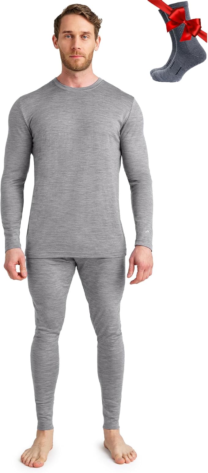 Merino.tech Merino Wool Base Layer Mens Set - Heavyweight, Midweight, Lite Merino Wool Thermal Underwear For Men Top, Bottom