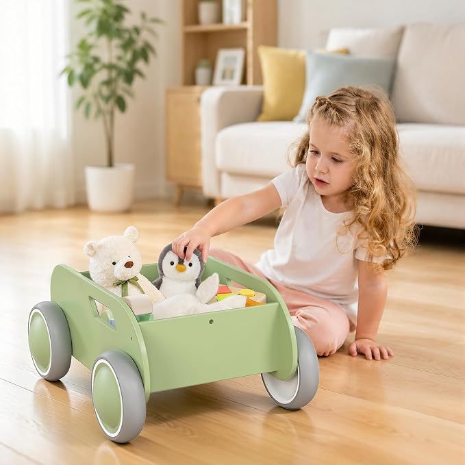 Wooden Baby Walker for Toddler, Baby Push Walker with Wheels for Infants Boys Girls, Toys Gift for Birthday Christmas New Year, Mint Green
