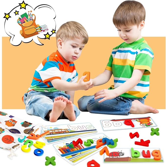 Learning Educational Toys for 3 4 5 6 Years Old Boys Girls, See & Spell Matching Letter Game with Alphabet Cards for Kids, Preschool CVC Word Builders Toy, Christmas Birthday Gifts for Age 3-4 4-6