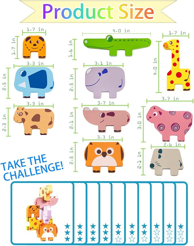 Vaiheng Toys for Toddlers 1-3, Montessori Toys for 1 2 3 4 Year Old Boys & Girls, Toy Age 2-4 0-2 Kids Baby, 1 2 3 Year Old Girls Boys Gifts, Wooden Animal Blocks Stacking Education Puzzles Toy