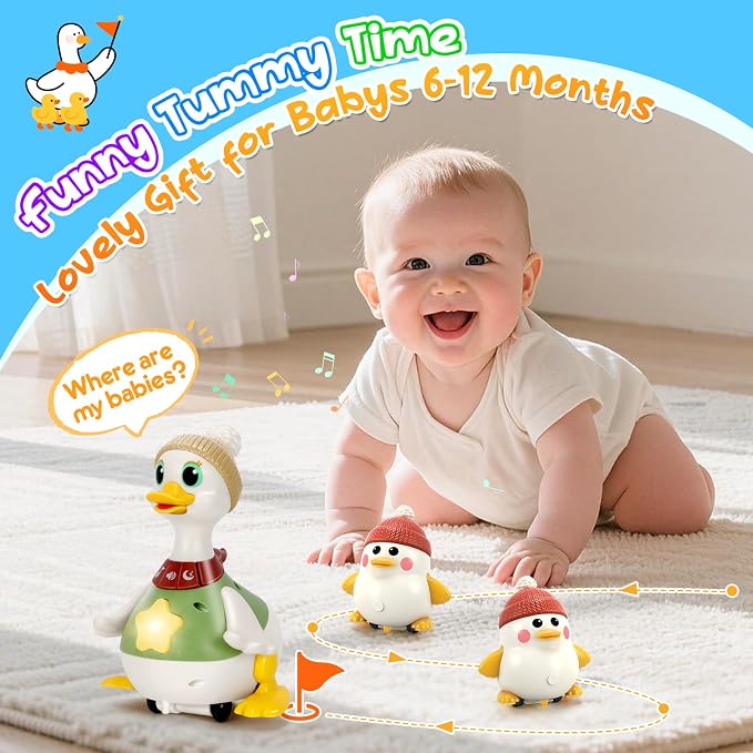 KETIEE Baby Toys 6-12 Months Musical Dancing Duck Set | Tummy Time Crawling Toy with Lights and Sounds, 3 Interactive Ducks for Sensory Development, Gift for 1-3 Year Old Boy Girl