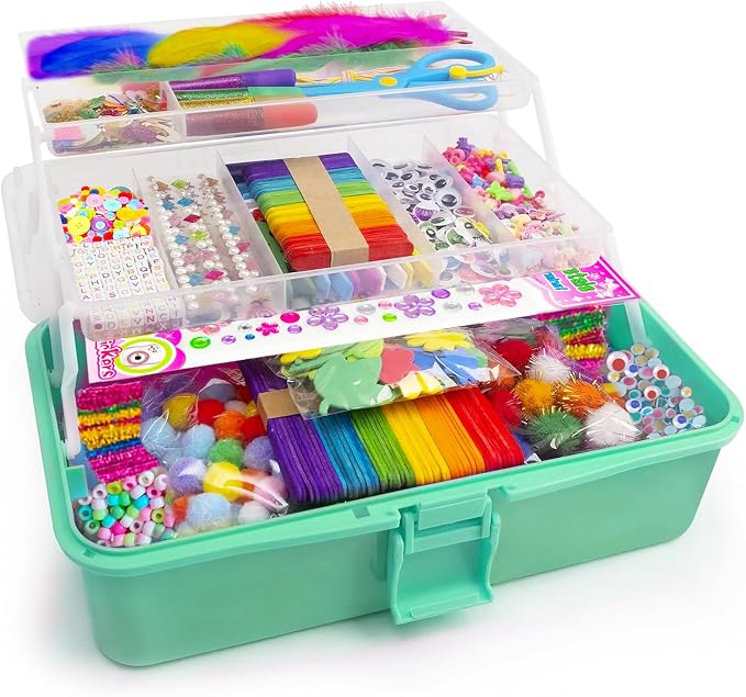 Bobbie Art Arts & Crafts Box - 3000+ pcs Deluxe Craft Supplies Box Green - Art Crafting Kit Birthday Gifts for Kids, School Supply for Ages 4-12