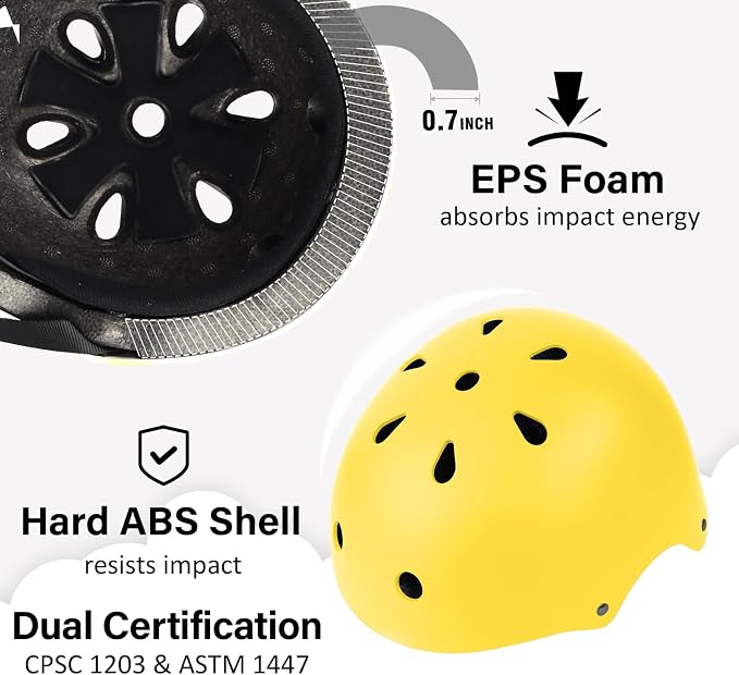 Skateboard Bike Helmet, Lightweight Adjustable, Multi-Sport for Bicycle Skate Scooter, 3 Sizes for Adult Youth & Kids