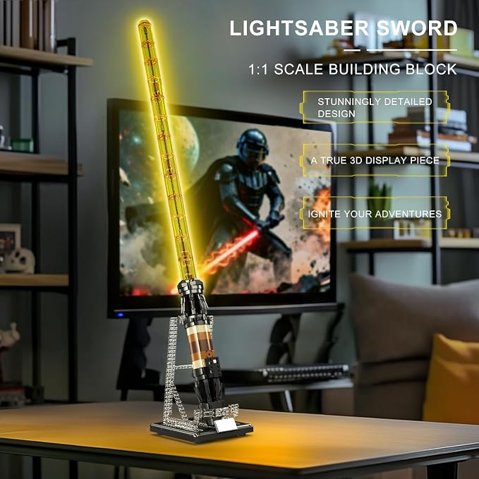 Mould King 10238 Lightsaber Building Blocks Set - 37.87" Rechargeable LED Sword with Display Stand, DIY Assembly STEM Model Kit for Adults, Toys Gift for Thanksgiving Halloween Cosplay (1169+ PCS)