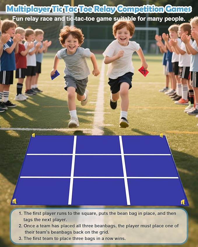 Outdoor Giant Tic Tac Toe Yard Games Double-Sided with Bean Bag Toss Mat, 26" Dart Board with Sticky Balls, Soft Plastic Cones Ring Toss Game for Kids Adults Family Indoor Outside Carnival Lawn Games