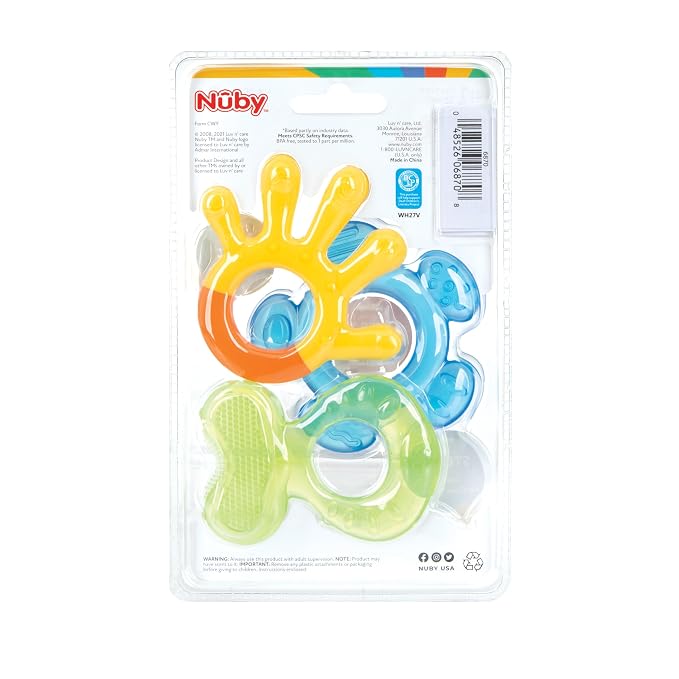 Nuby 3 Step Baby Teether Set for Teething Comfort - Soft and Hard Teethers for Babies - Soothes Sore Gums - 3+ Months