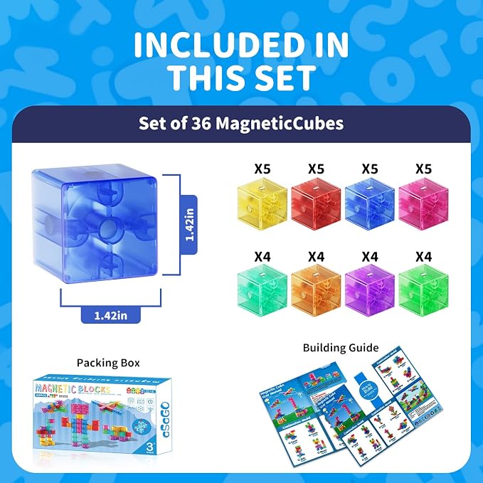 40 PCS Magnetic Blocks for Toddlers Age 1-3, 1.34" Transparent Large Magnetic Cubes for Kids , Magnet Blocks Montessori Sensory Toys for Boys Girls Birthday Gift, Big Building Cube Preschool STEM Toy