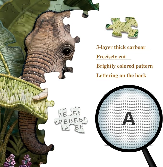 1000 Piece Puzzle for Adults, Elephant in the Forest | Impossible Puzzles with Letters on Back, Jigsaw Puzzles Family Decoration Puzzle Gifts for Women Men (27.56x19.7 Inch)
