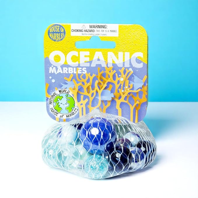 House of Marbles Oceanic Marbles Net Bag - Ocean-Themed Marble Set for Marble Games, Marble Runs, Collecting, Party Bags, Stocking Fillers & Gifts