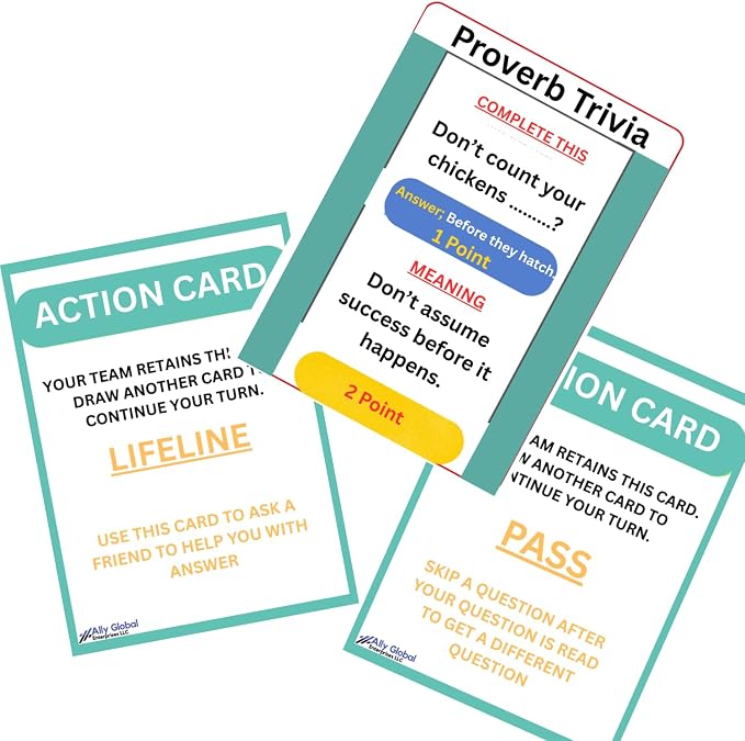 Proverbs Trivia Games, Questions with Answers & Meanings | Fun Family Party Board Games, Team Game Night, Educational Trivia Card Game, Improves Wisdom